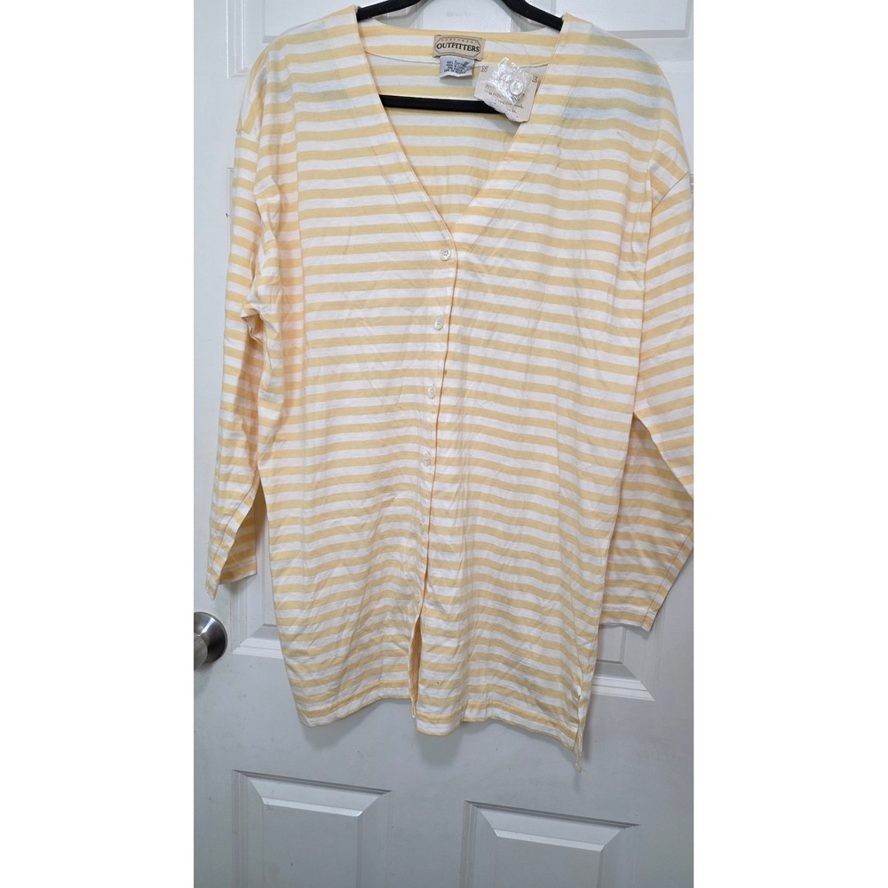 NEW Northwest Outfitters Cardigan Women L Yellow Striped Cotton V-Neck Button Up